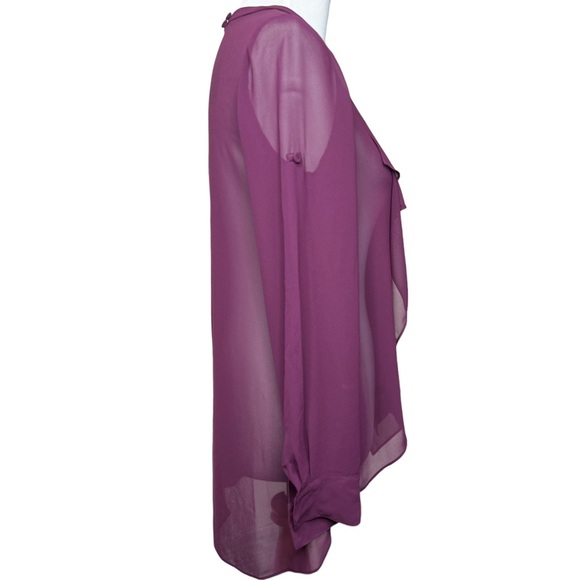 BCBG Maxazaria Enja Blouse Ruffle Sheer Feminine Flowy Wine Deep Port Wedding XS - Picture 3 of 10
